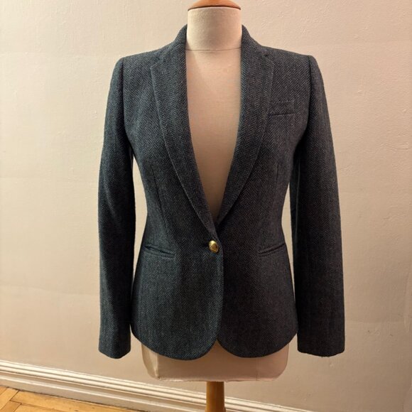 NWOT J.Crew x Moon Campbell jacket in teal wool herringbone tweed - Picture 4 of 13